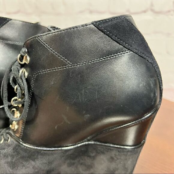 YVES SAINT LAURENT YSL Leather PLATFORM WEDGE ANKLE BOOTIES in Black 37.5 (7.5) - Picture 9 of 12